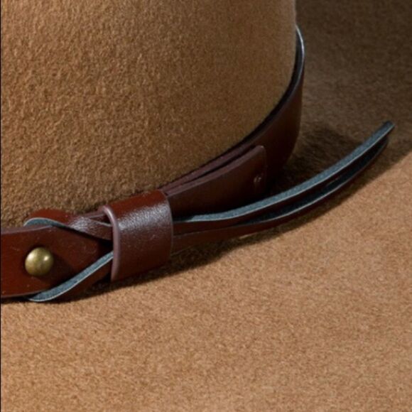 Western Wool Panama Hat with Gold Concho Metal Belt in BLACK - Picture 10 of 13